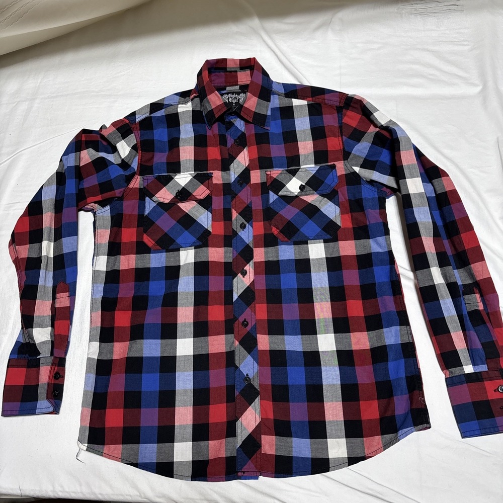 EIGHTY EIGHT PLAID MULTI COLORED LONG SLEEVE BUTTON UP CASUAL SHIRT SIZE S NWOT